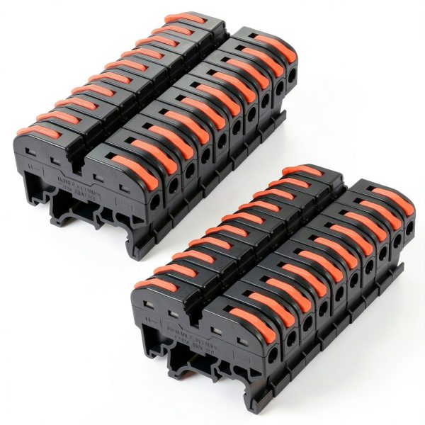 DIN Rail Terminal Blocks 20pcs Compact Wire Connectors Black 24-12 AWG-0