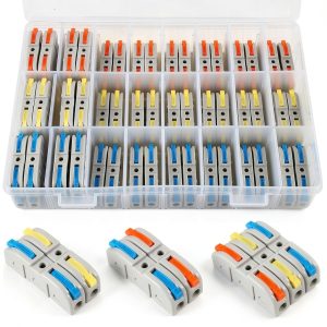 Lever Wire Connectors 60pcs Splicing Kit 28-12 AWG 1-in-1 Out 3 Colors-0